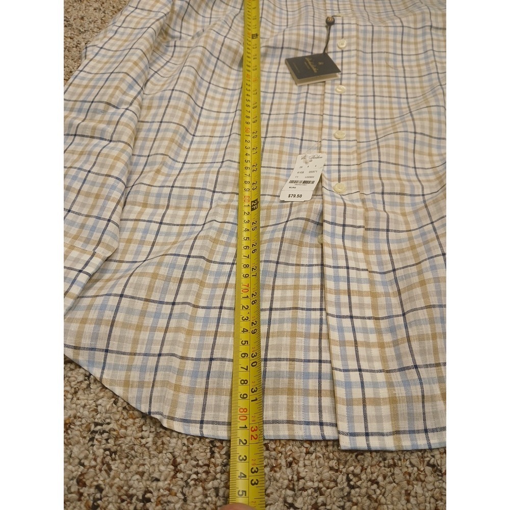 BROOKS BROTHERS Irish Linen Plaid LS Button Down Shirt Sz Xl White/Blue/Tan NEW - Picture 7 of 9
